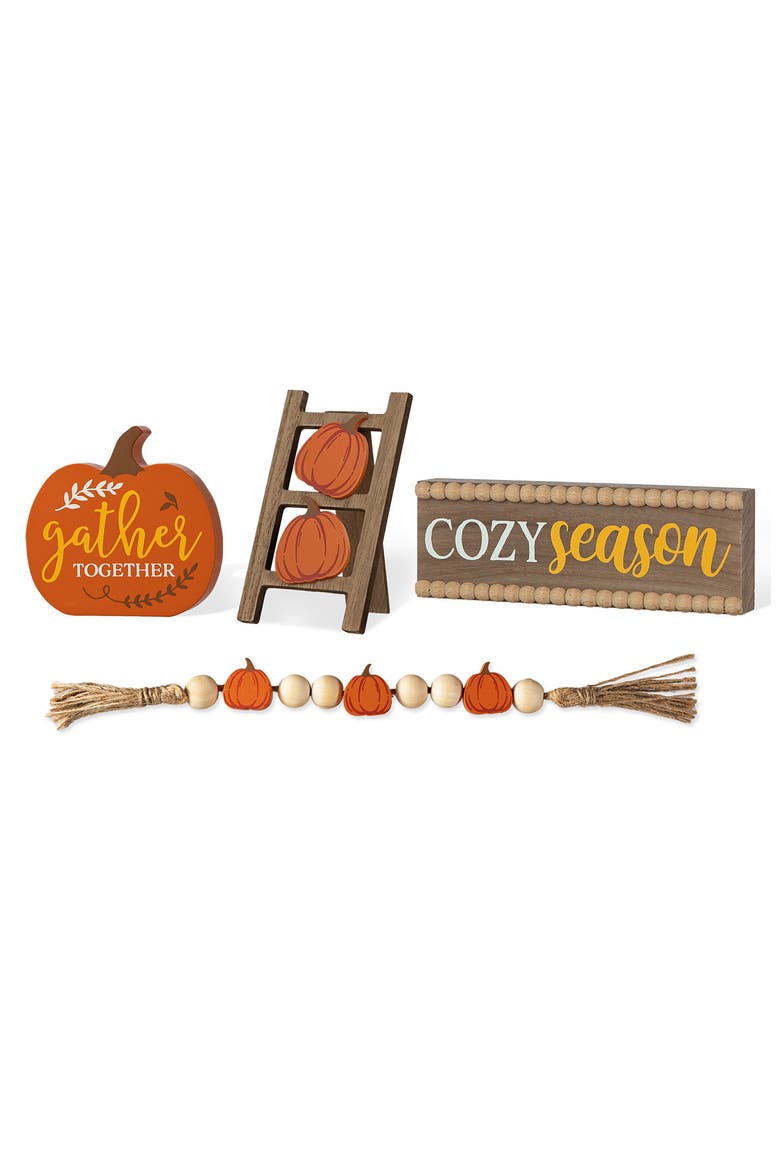 Set of 4 Fall Wooden Word Signs Tiered Tray Table Decor, Main, color, Orange