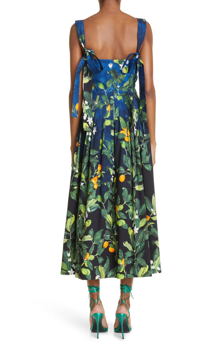 Oscar de la Renta Botanical Stretch Cotton Sundress, Alternate, color, Midnight Multi