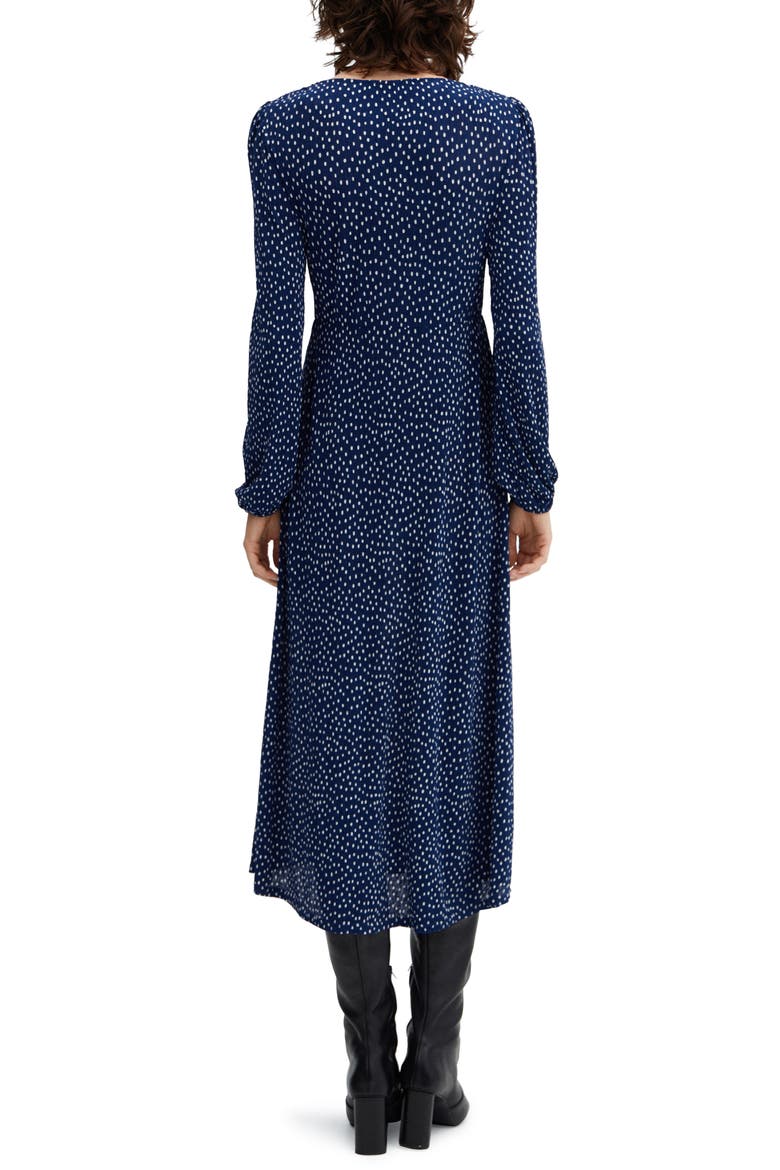 Polka Dot Long Sleeve Midi Dress, Alternate, color, BLUE