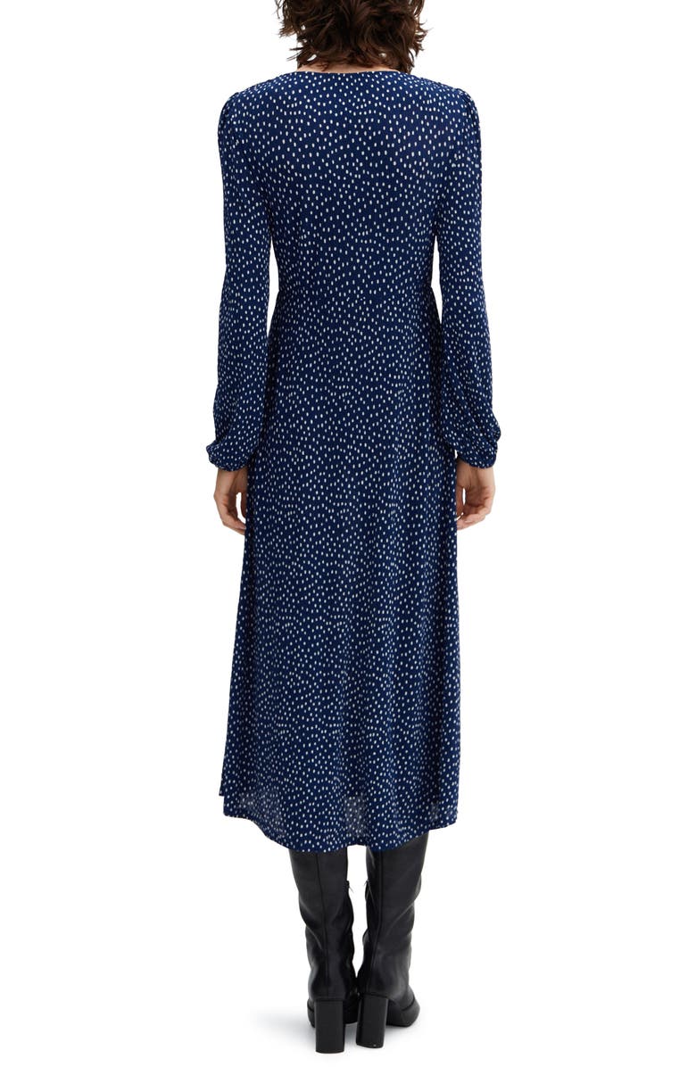 MANGO Polka Dot Long Sleeve Midi Dress, Alternate, color, Blue
