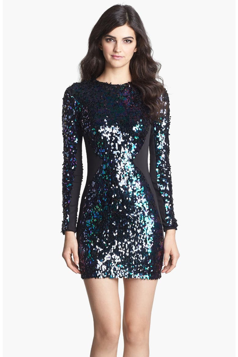 'Ryan' Sequin Body-Con Minidress, Main, color, PURPLE/ BLACK