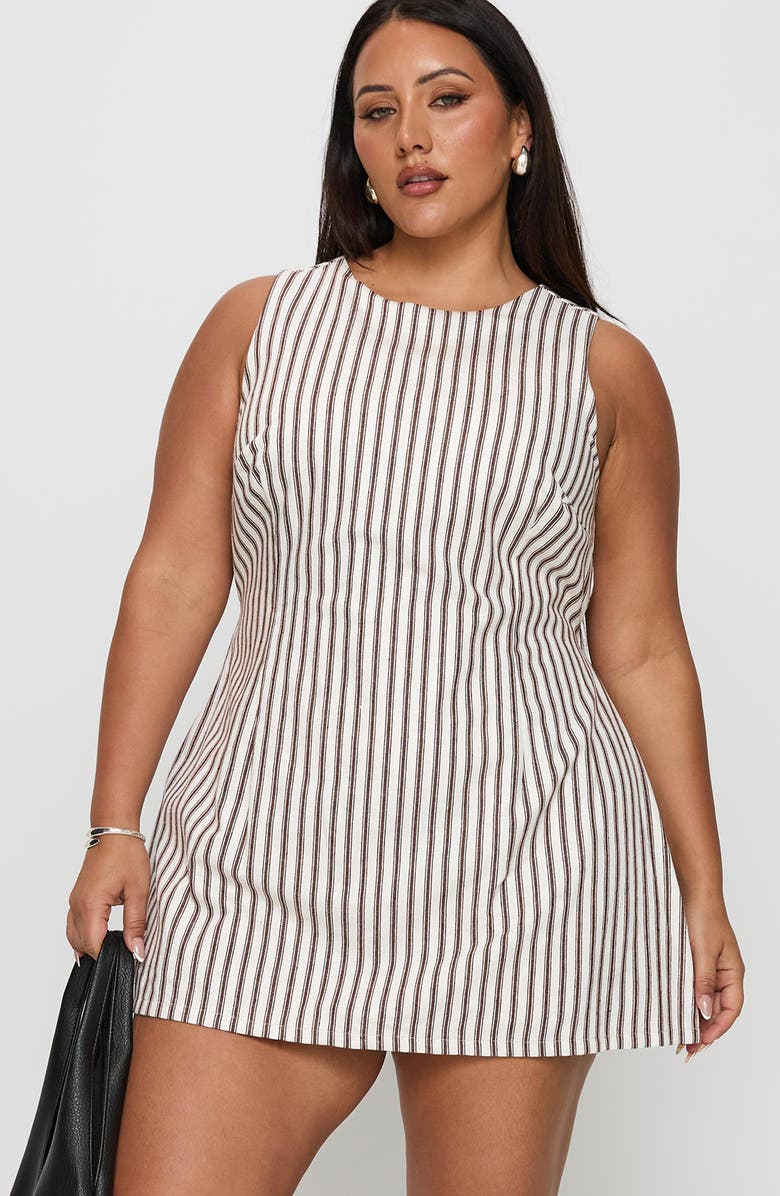 Princess Polly Yumiko Stripe Organic Cotton Romper, Alternate, color, Brown Stripe