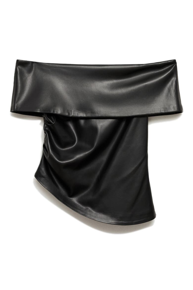 Off the Shoulder Faux Leather Top, Main, color, BLACK