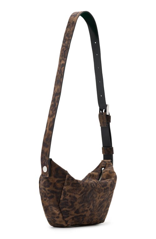 Allsaints Madea Leopard Suede Shoulder Bag In Brown