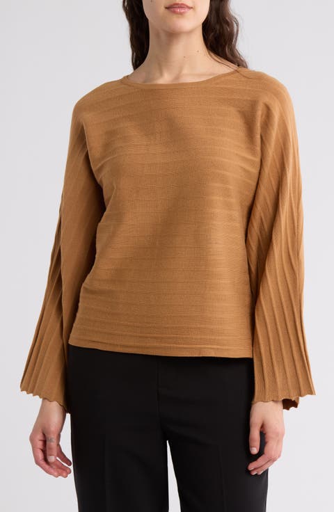 Scallop Trim Wide Sleeve Sweater