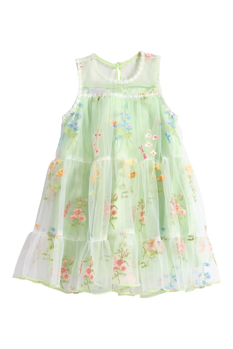 flower applique glitter embroidery mesh kids dress gk110 3D Floral Applique Embellished Glitter Embroidery Mesh Kids Dress GLGK110