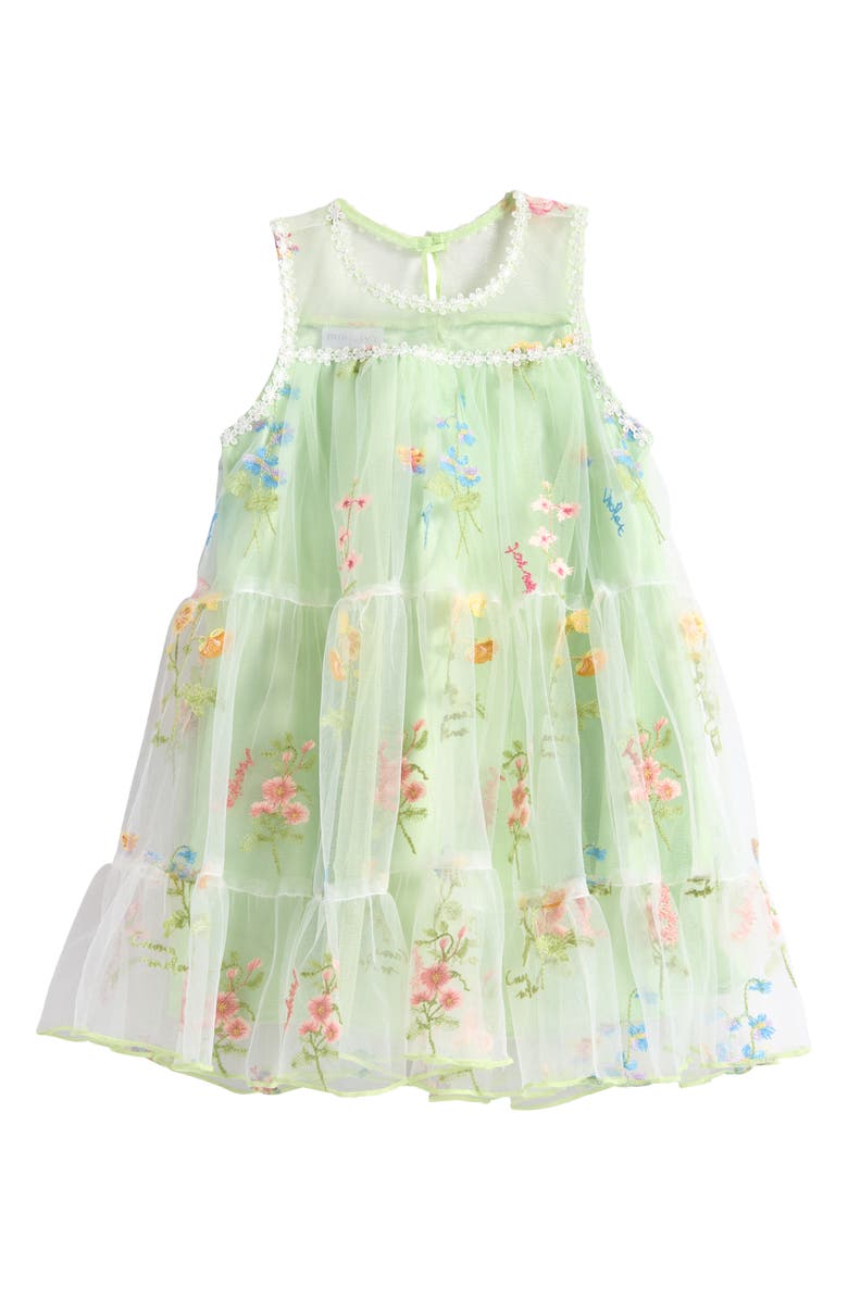 Iris & Ivy Kids' Embroidered Floral Mesh Dress, Main, color, Green