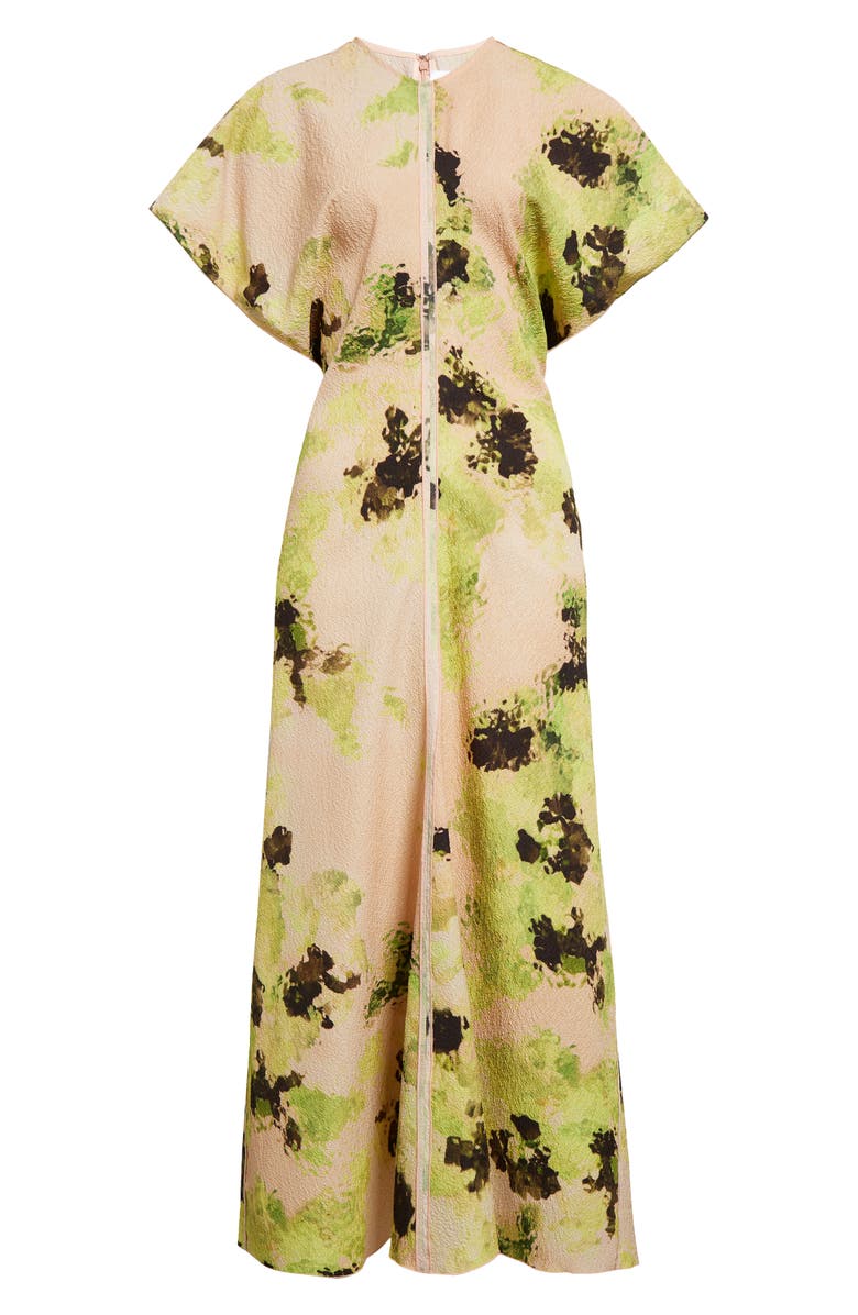 Victoria Beckham Floral Print Drape Shoulder Cloqué Dress, Alternate, color,