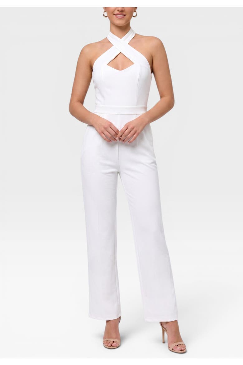 Racquel Sleeveless Halter Jumpsuit, Main, color, Eggshell
