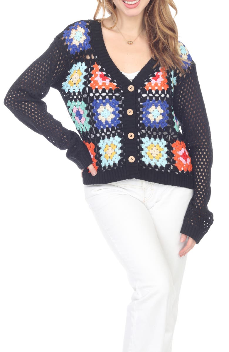 RAIN AND ROSE Granny Square Openwork Cardigan, Main, color, 