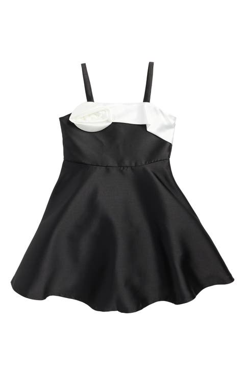 Kids' Rose Appliqu	 Satin Dress