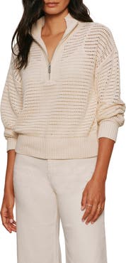 Sanctuary Open Stitch Half-Zip Cotton Blend Sweater