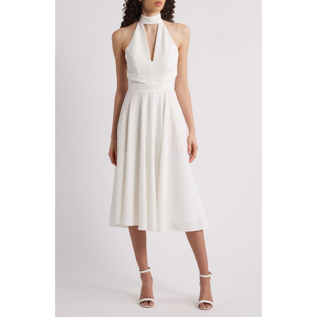 Black Halo Caelith Halter Midi Dress In White