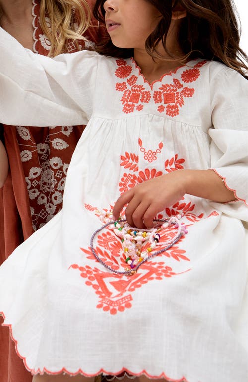 Raffya Kids Arabella V- Neck Embroidered Dress In White