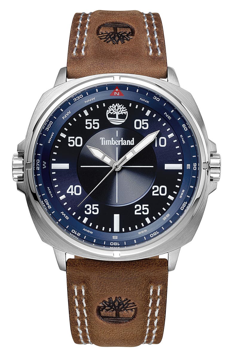 Timberland Williston Leather Strap Watch, 47mm, Main, color,
