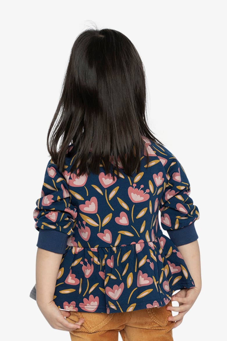 French Terry Peplum Hem Raglan Sleeve Top, Alternate, color, Blue Tulip Print
