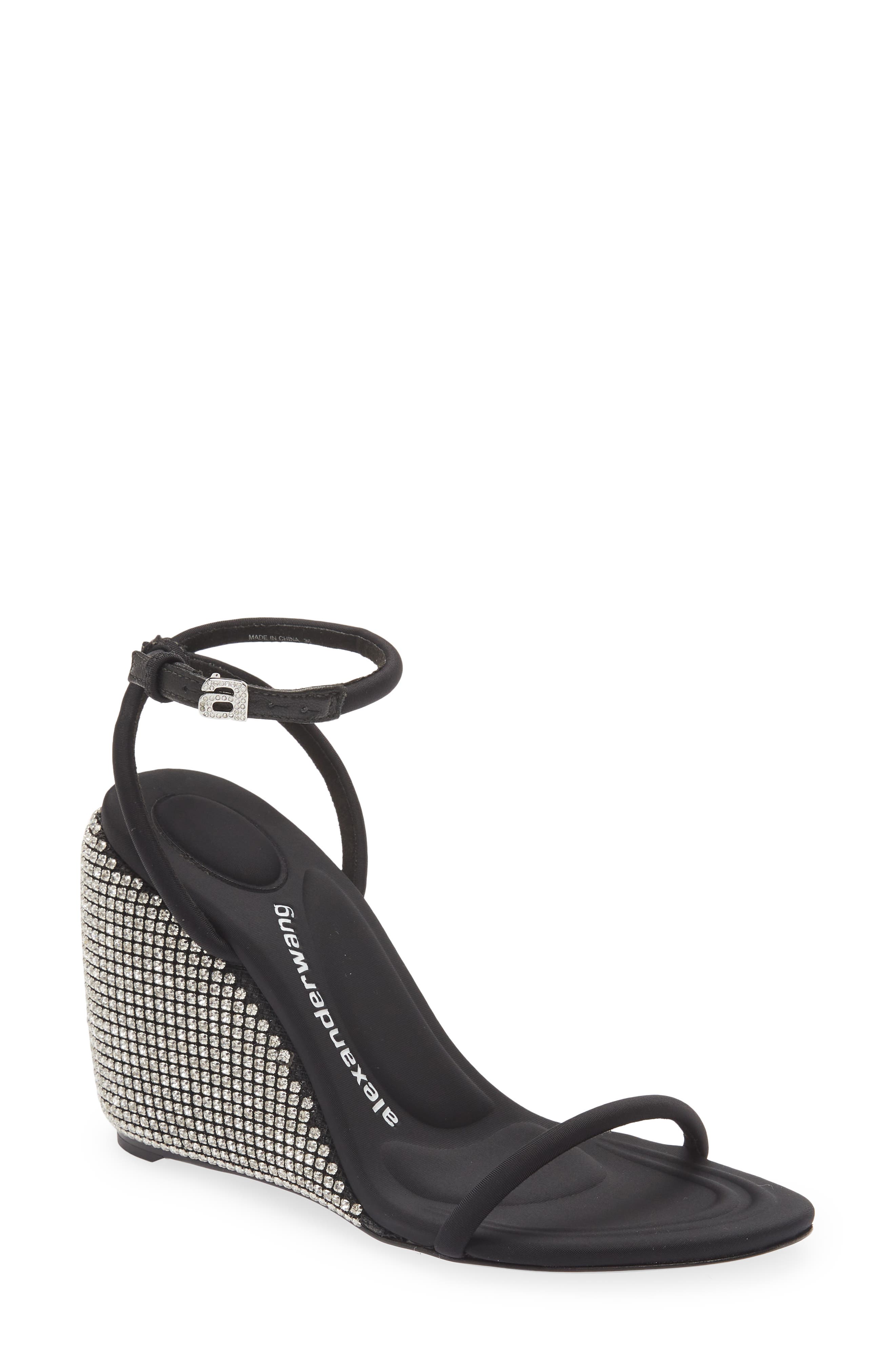 Alexander Wang Dahlia Rhinestone Logo Wedge Sandal, Main, color, Black