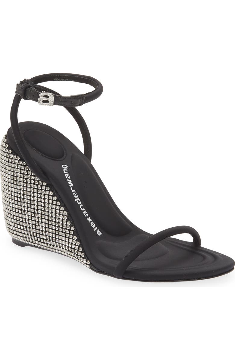Alexander Wang Dahlia Rhinestone Logo Wedge Sandal, Main, color, Black