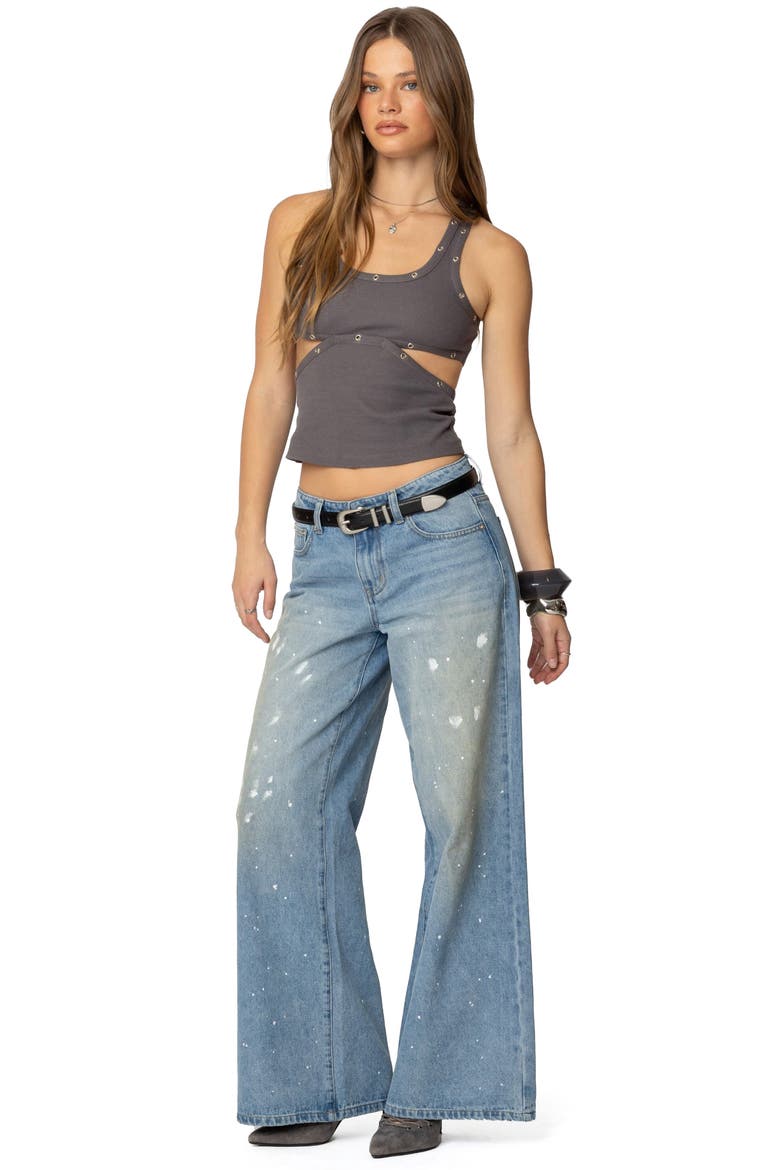 Imogen Grommet Accent Cutout Cotton Tank Top, Alternate, color, GRAY