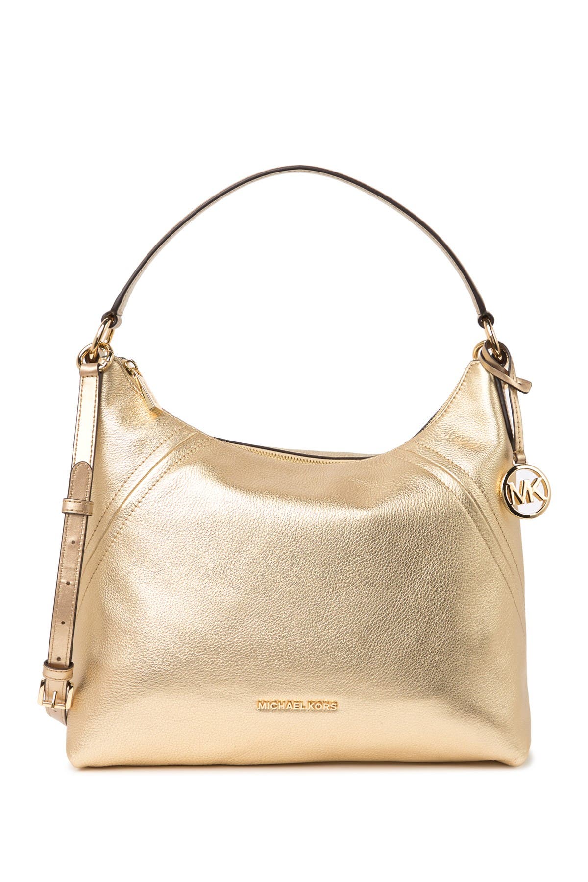 MICHAEL Michael Kors Aria Metallic Leather Hobo Bag, Main, color, 