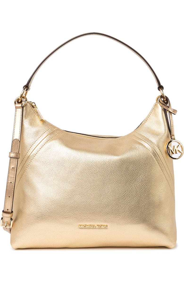 MICHAEL Michael Kors Aria Metallic Leather Hobo Bag, Main, color,