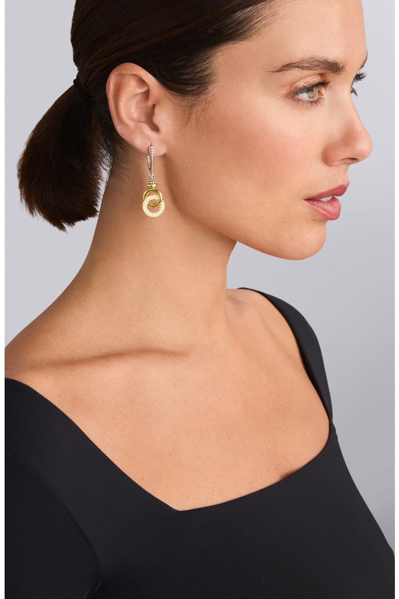 Signature Caviar Two-Tone Interlocking Diamond Drop Earrings, Alternate, color, TWO-TONE