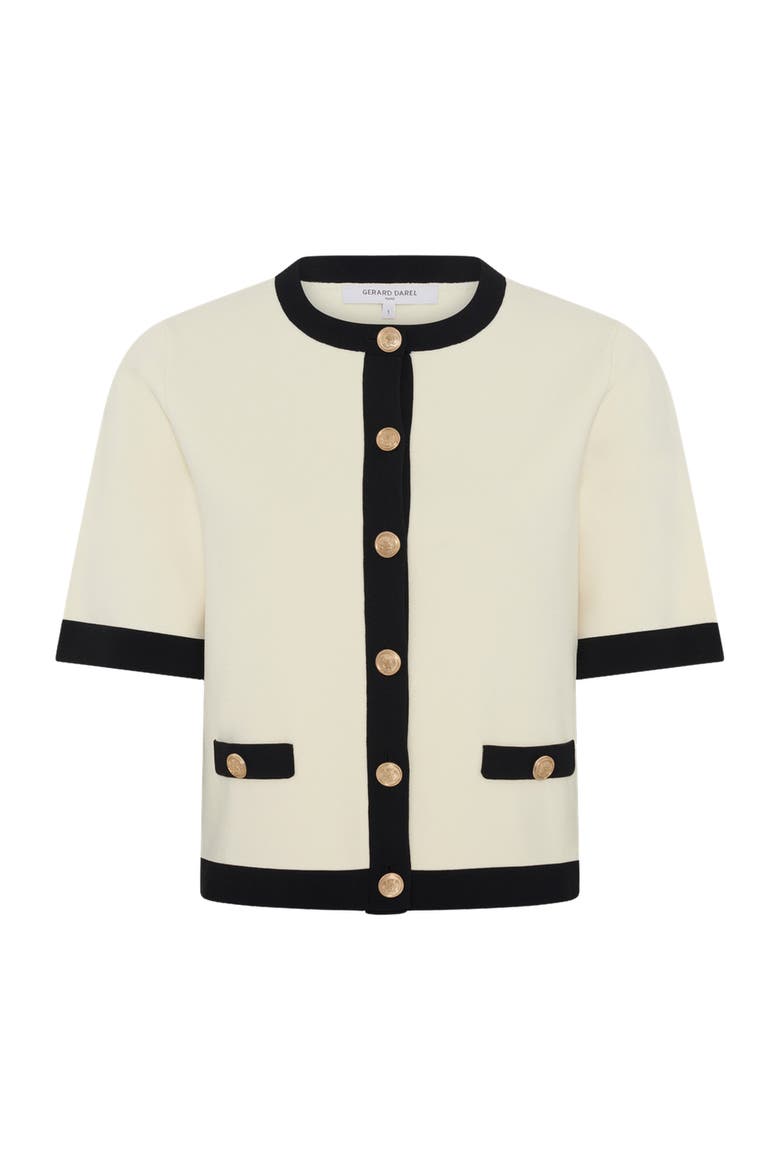 Laila Short Sleeve Round Neck Cardigan, Alternate, color, Ecru