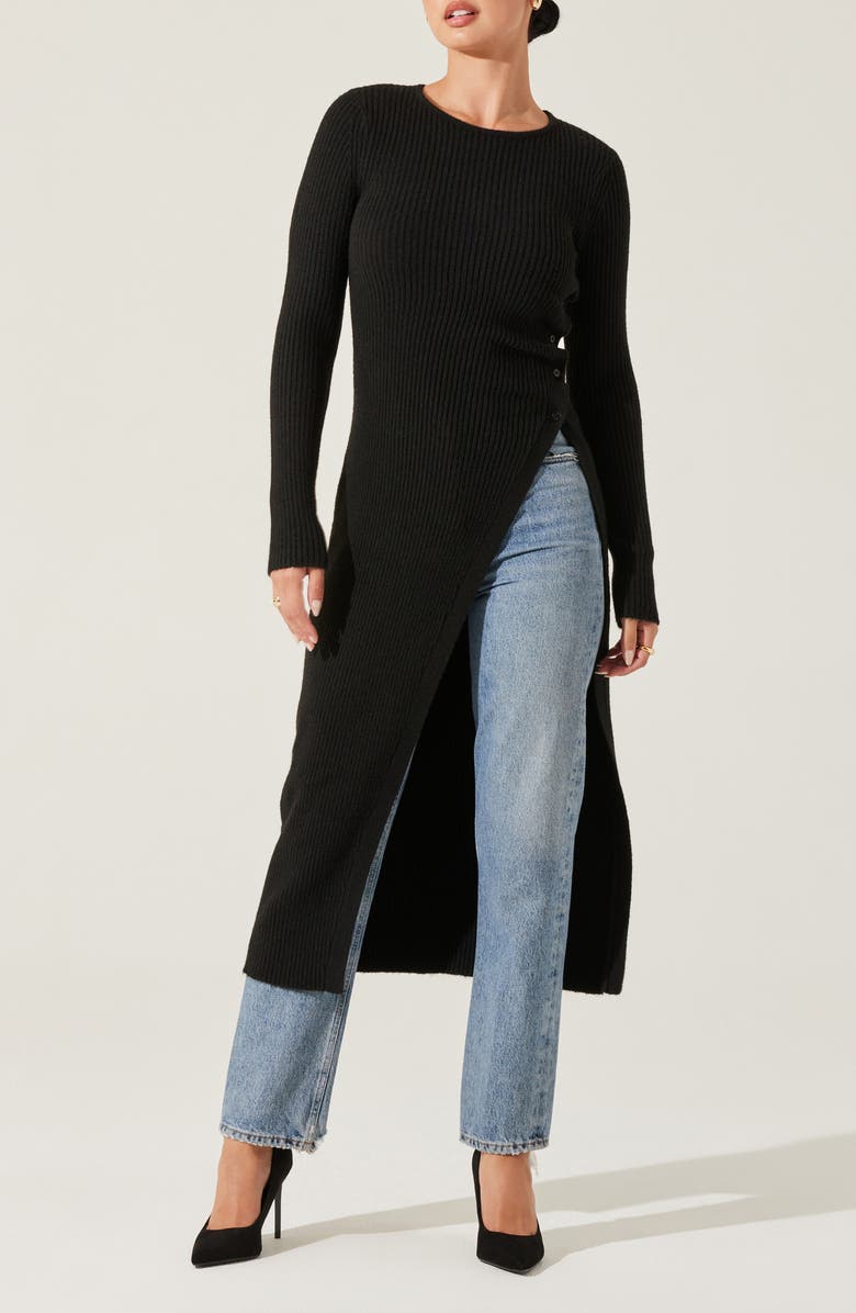 ASTR the Label High Slit Long Sweater, Main, color, Black
