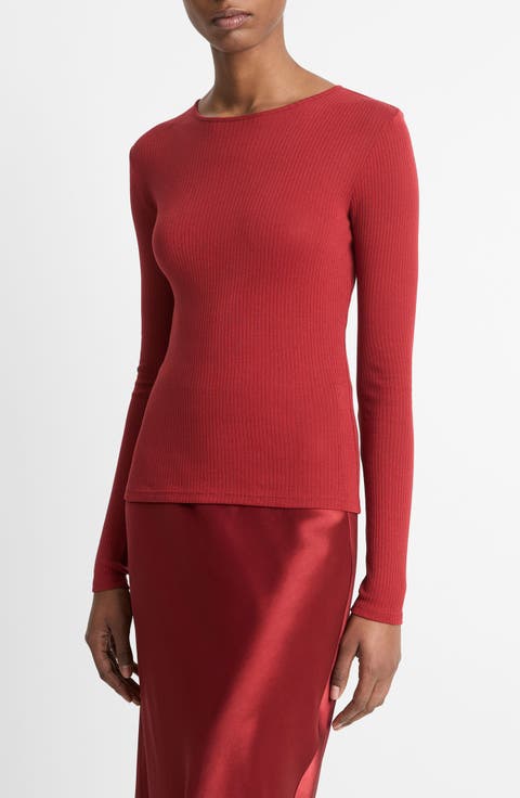 Rib Pima Cotton Long Sleeve Crewneck T-Shirt