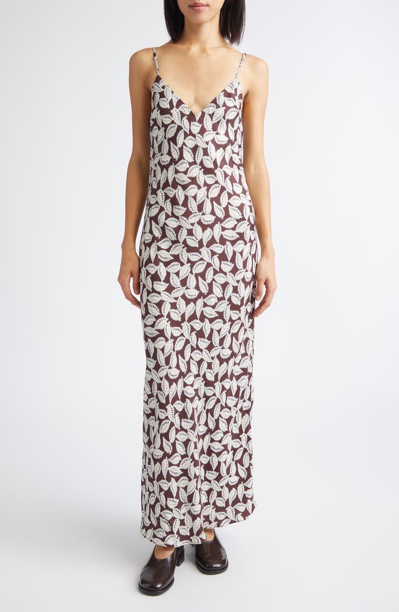 Bode Paper Birch Print Slipdress, Main, color, Brown White