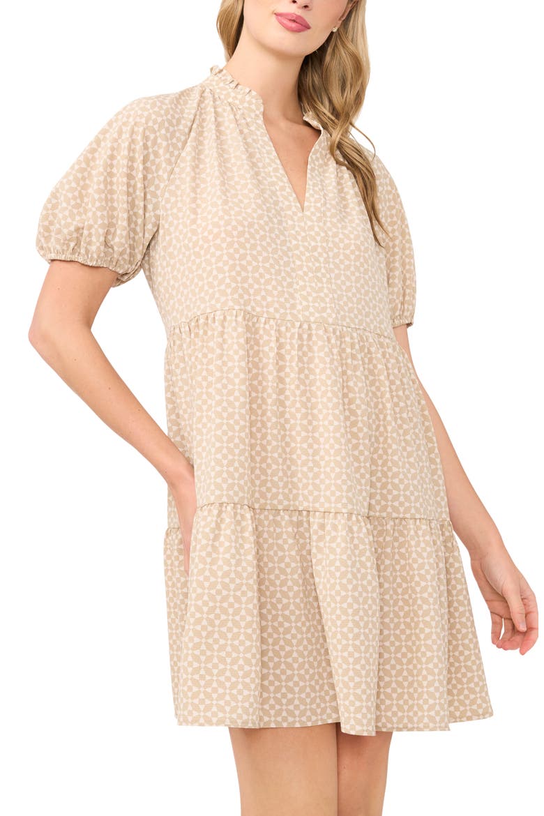 Geometric Print Babydoll Dress, Alternate, color, BIRCH