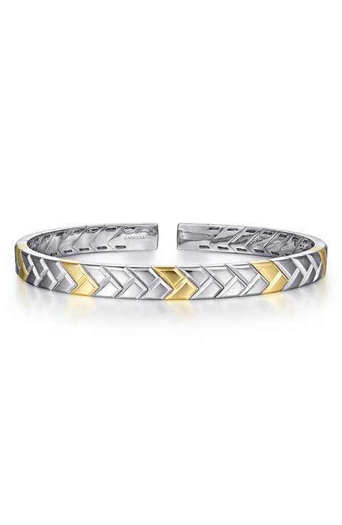 Men's Heritage Weave Herringbone 14k Gold & Sterling Silver Cuff Bracelet