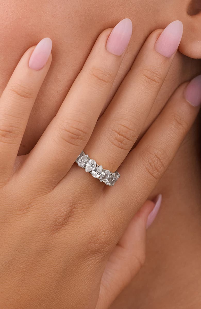 Sterling Forever Janis Pear Cubic Zirconia Eternity Band Ring, Alternate, color, Silver