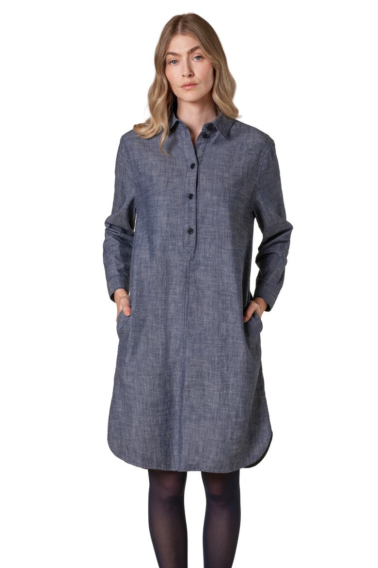 Chambray Long Sleeve Knee Length Dress, Main, color, Indigo