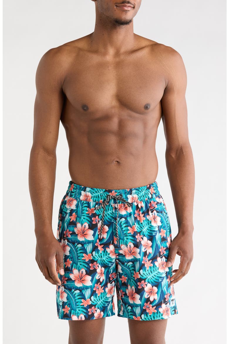 Cabana Floral Volley Swim Shorts, Main, color, BLACK