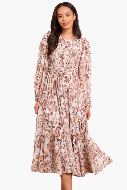 Leopard Chiffon Smocked Ballerina Dress