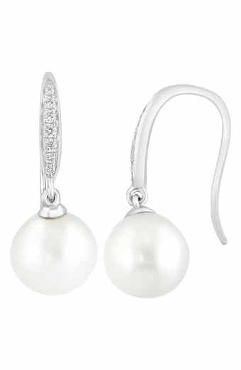 14K White Gold Diamond & 7-8mm Freshwater Pearl Drop Earrings - 0.10 ctw