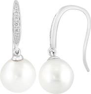 EFFY 14K White Gold Diamond & 7-8mm Freshwater Pearl Drop Earrings - 0.10 ctw