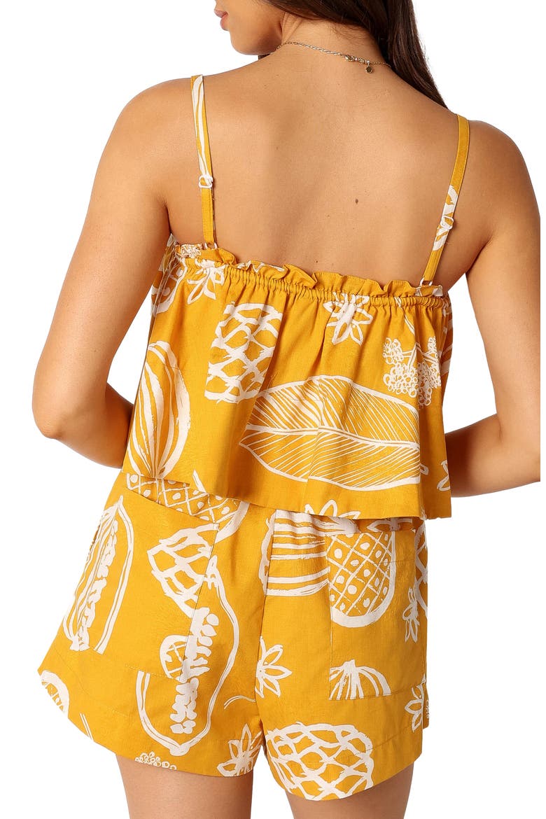 Honey Mixed Print Cotton & Linen Drawstring Shorts, Alternate, color, YELLOW