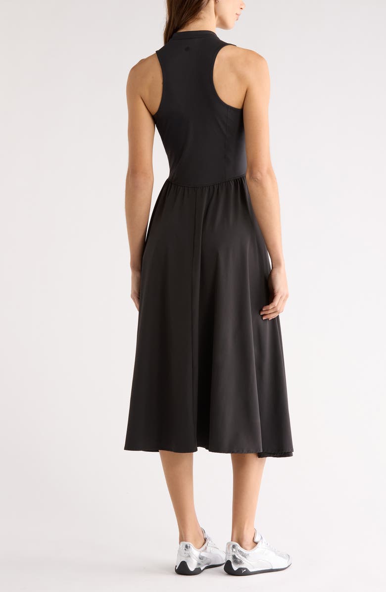 Zella Atlas Zip Front Sleeveless Midi Dress, Alternate, color, Black