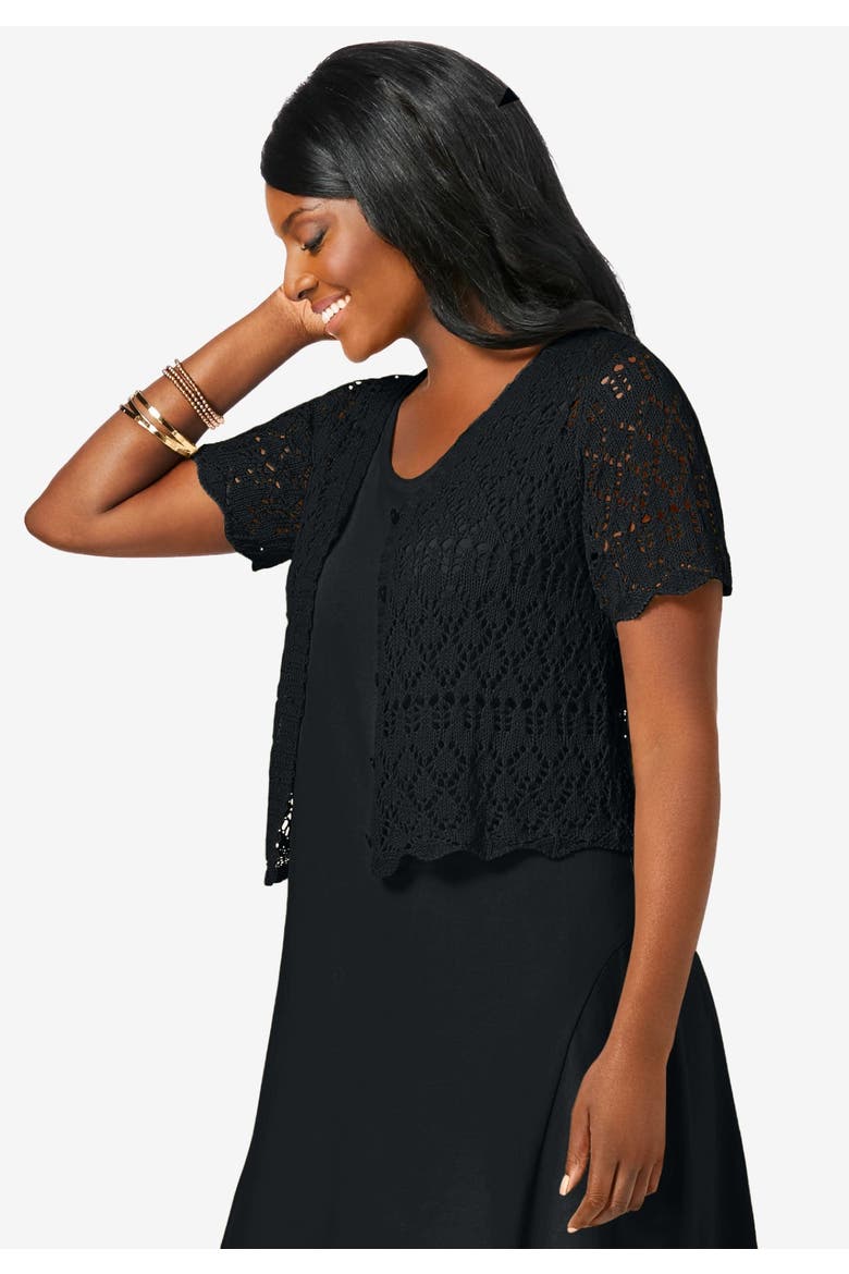 Crochet Shrug, Alternate, color, BLACK