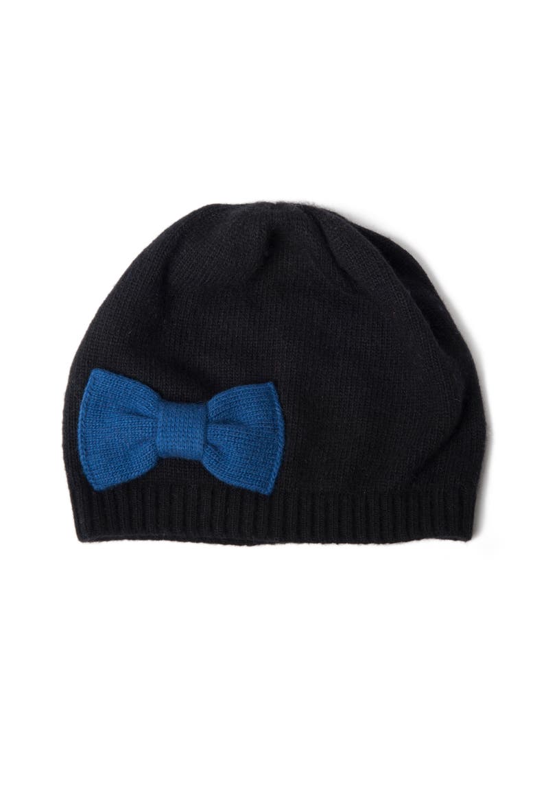 Beanie with bow, Main, color, BLACK/HAPPY BLUE