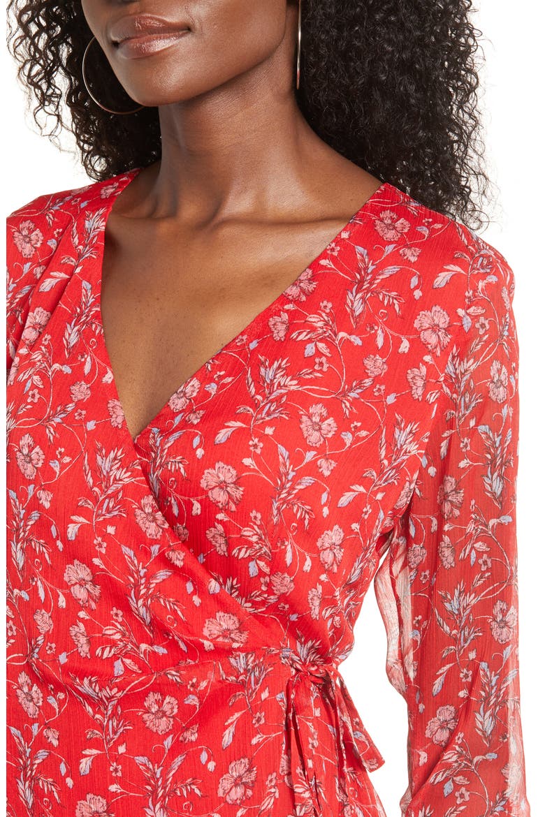 Floral Wrap Minidress, Alternate, color, RED MULTI