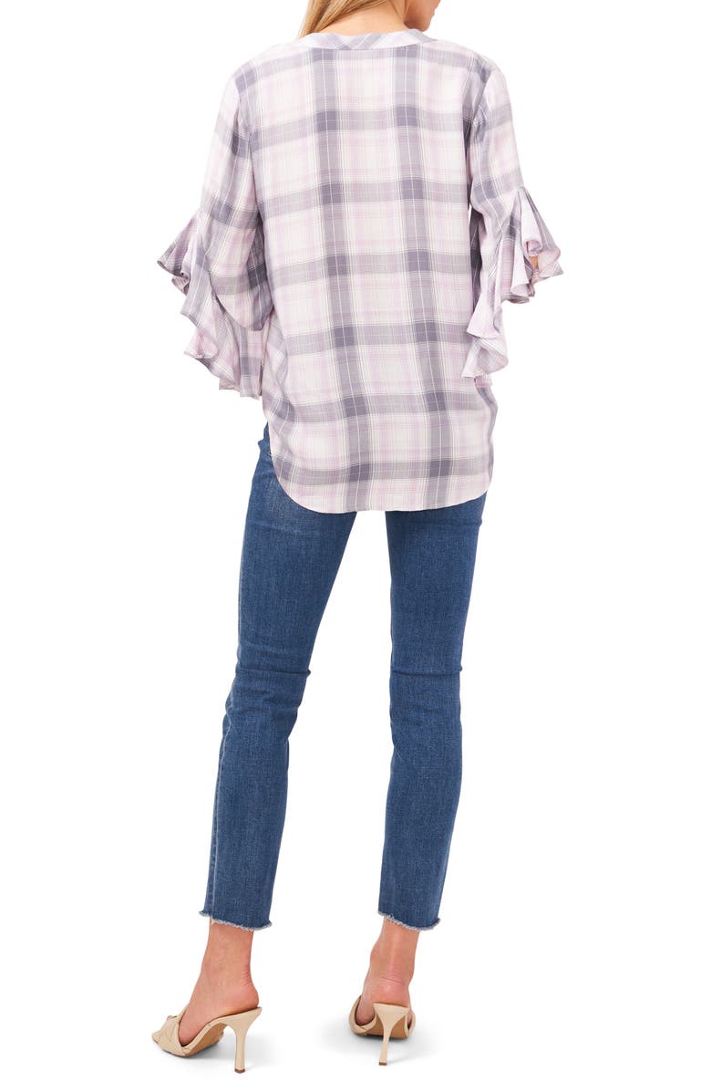 Vince Camuto Pintuck Detail Plaid Flutter Sleeve Rumple Blouse, Alternate, color, 