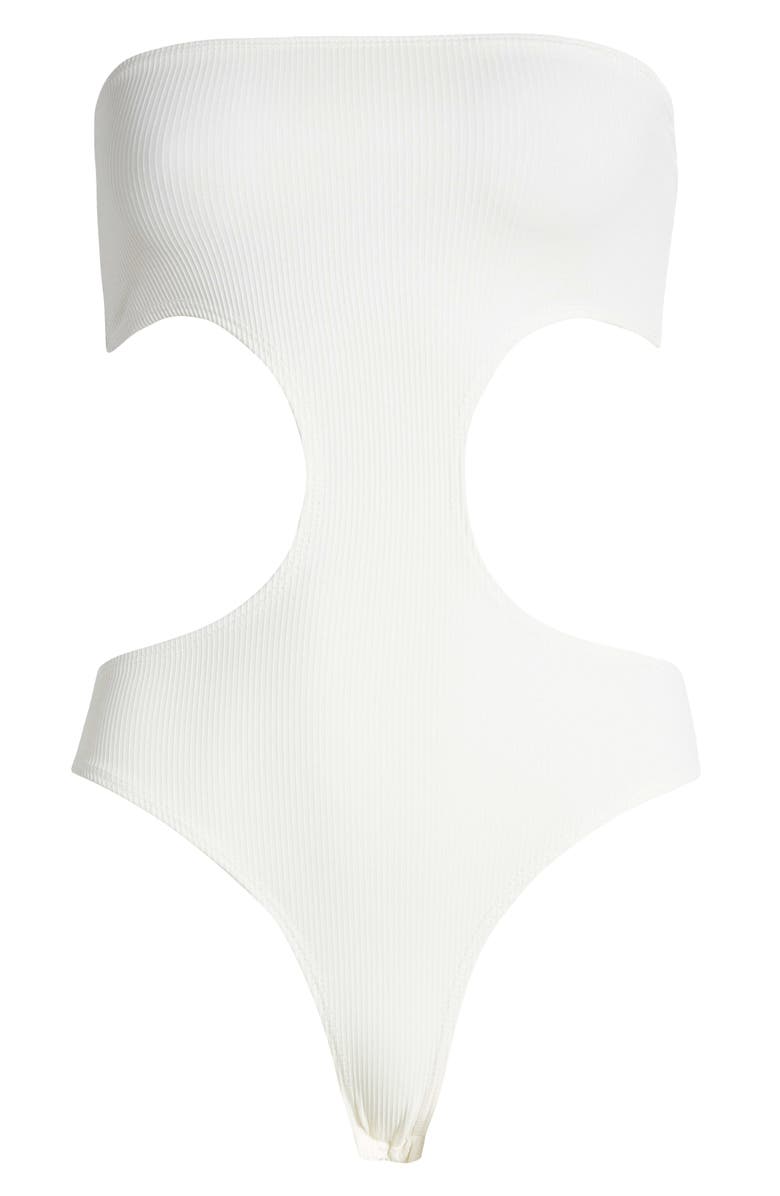 EDIKTED Vivie Cutout Strapless Rib Bodysuit, Alternate, color, 