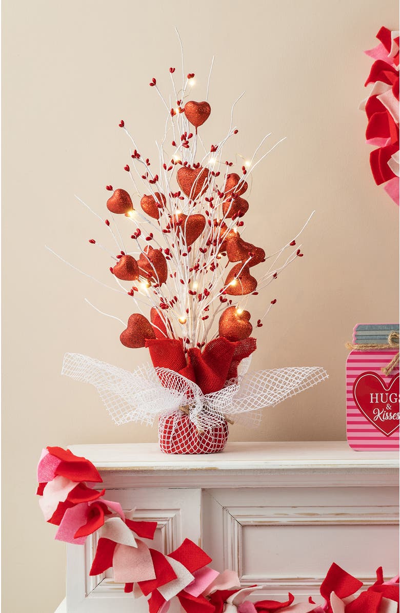Glitzhome 21"H Lighted Valentine's Heart Table Tree, Alternate, color, Red
