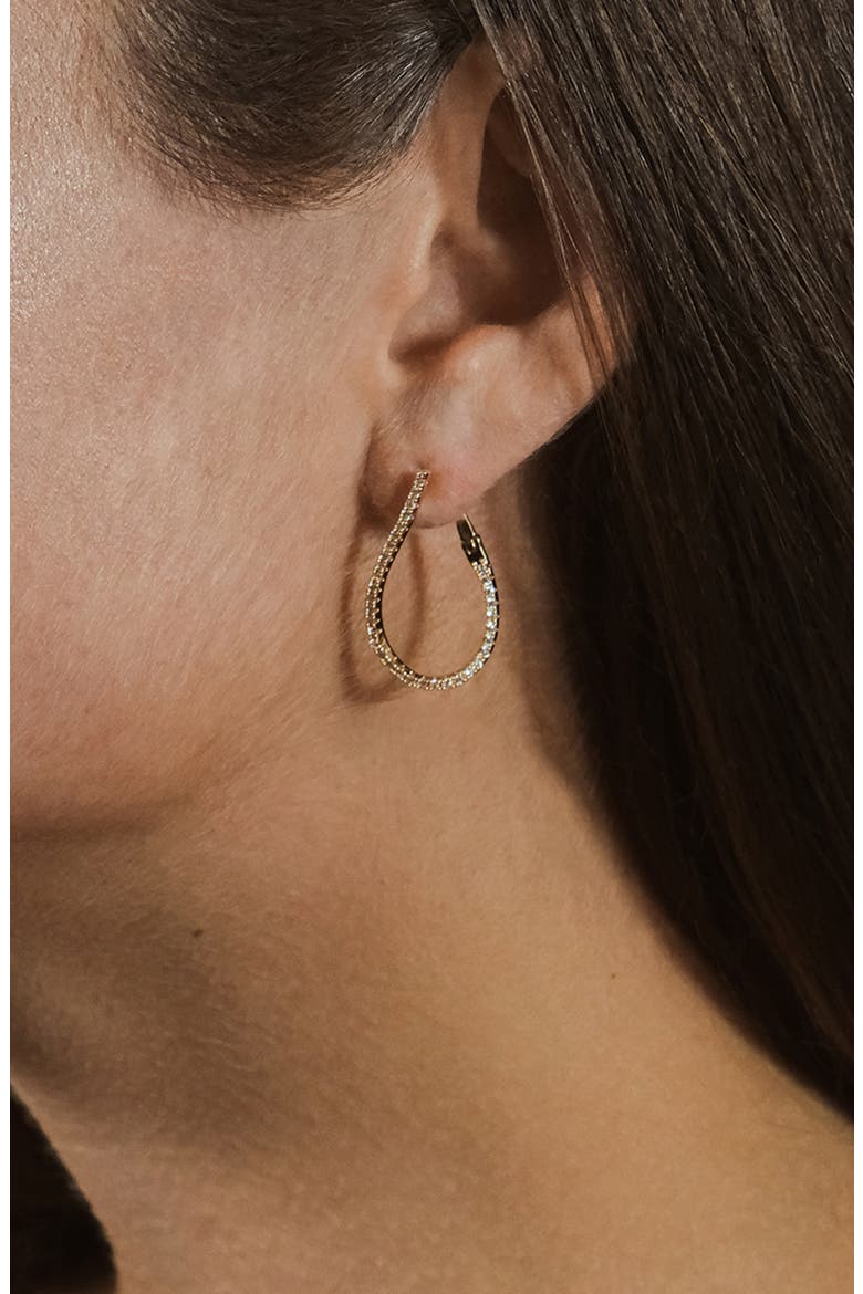 14K Gold Plated Brass CZ Studded Drop Earrings, Alternate, color, GOLD