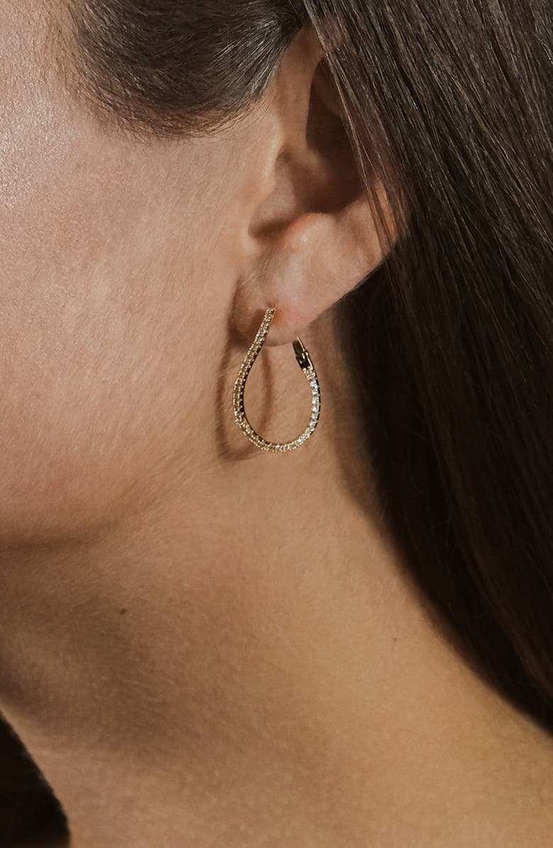 Sterling Forever 14K Gold Plated Brass CZ Studded Drop Earrings, Alternate, color, Gold