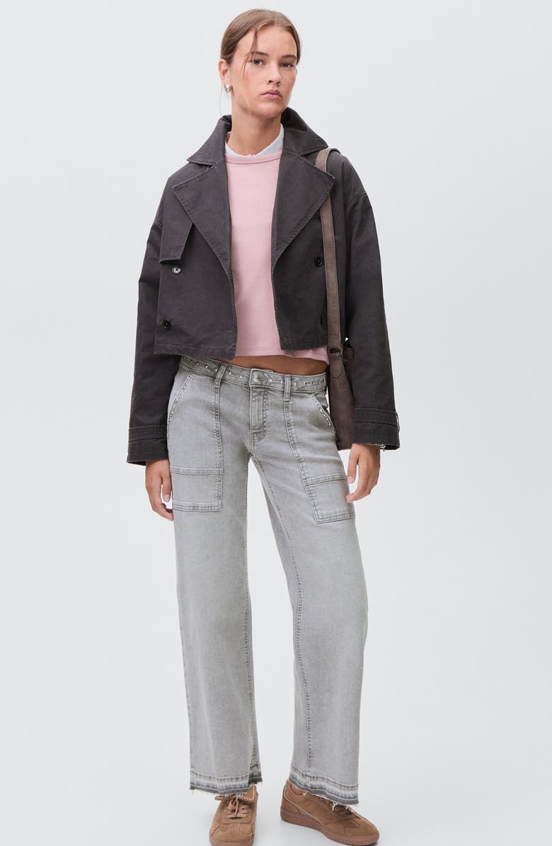 MANGO TEEN Studded Release Hem Culotte Wide Leg Jeans, Alternate, color, Denim Grey