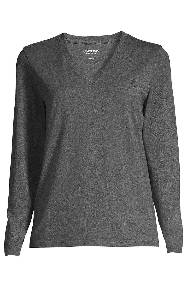 Lands' End Supima Cotton Long Sleeve V-Neck T-Shirt, Alternate, color, Charcoal Heather